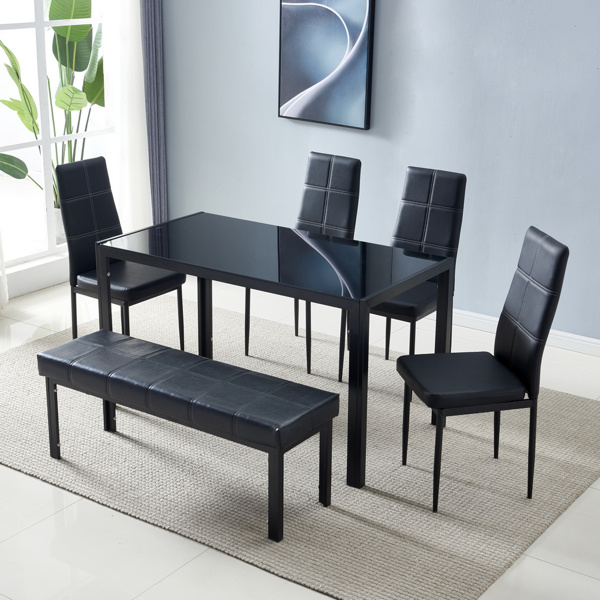 dropship Simple Assembled Tempered Glass & Iron Dinner Table Black(Replacement code: 21491449)