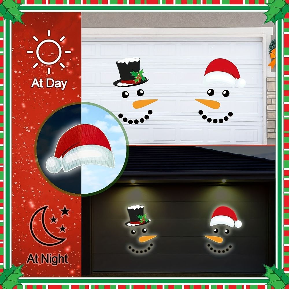 dropship 1 Set, Magnet Sticker, Merry Christmas Decorative Garage Door Decorative Snowman Magnet Sticker, Refrigerator Snowman Face Garage Sticker Set, Reflective Car Sticker, Chrismas Decor, Home Decor