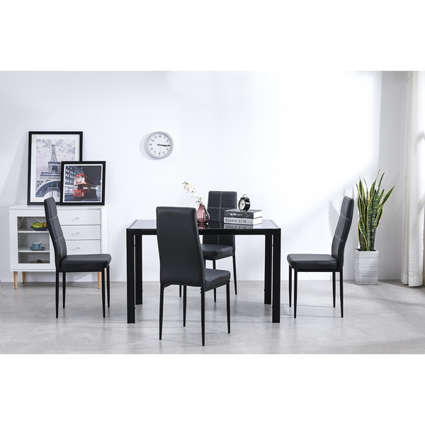 dropship 4pcs Elegant Dining Chairs with 6 Grids Decoration Backrest White Cushion Black