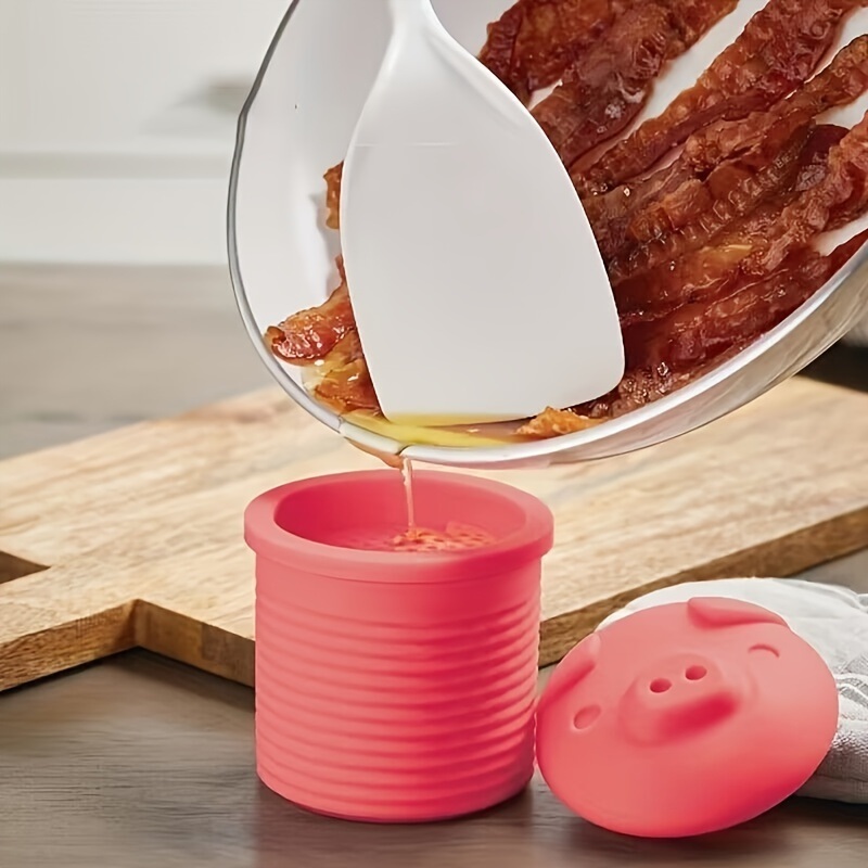 dropship 1pc, Cute Pig Silicone Grease Container with Filter Mesh - Perfect for Cooking Oil, Bacon Grease, and More - Kitchen Supplies