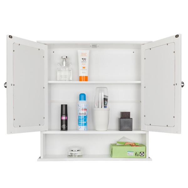 dropship Double Door Mirror Indoor Bathroom Wall Mounted Cabinet Shelf White