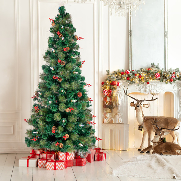 dropship 7.5ft Pre-Lit Fiber Optical Christmas Tree with Colorful Lights and 300 Branch Tips