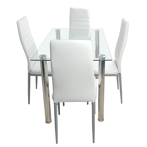 dropship 4-seat simple rectangular cylindrical leg table tempered glass stainless steel clear glass 110 * 70 * 75cm N201(Replace encoding13029115)