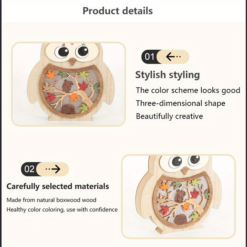 dropship 1pc, Creative Wooden Crafts Owl Squirrel Ornaments, Wooden Animal Maple Leaf Acorn Home Decoration, Suitable For Office Decoration, Bedroom Decoration, Home Decoration, Holiday Gifts(Multiple Options)