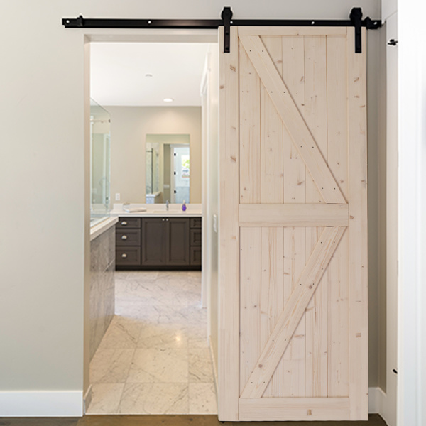dropship 30 in. x 84 in. Unfinished Sliding Barn Door with 5.5FT Barn Door Hardware Kit & Handle ; K Frame; Solid Spruce Wood; Requires Simple DIY Assembly