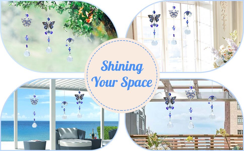dropship 1pc Blue Butterfly Evil Eye Crystal Sun Catcher - Indoor Window Suncatcher with Prism Ball - Rainbow Maker for Good Luck and Hanging Ornament for Home, Garden, Office, Car - Wedding Pendant