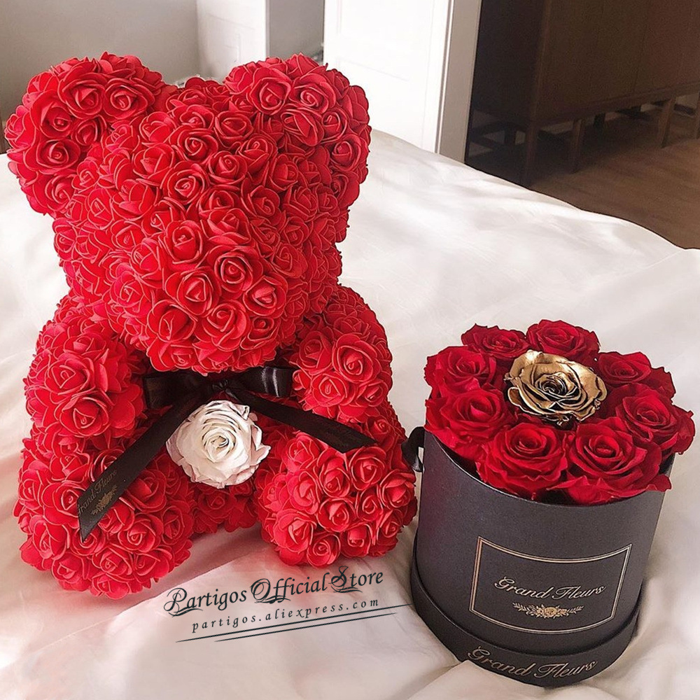 dropship DIY Valentines Day Gifts Red Rose Bear Artificial foam Roses Flower Wedding Engagement Decoration little Bear Mold bear Teddy