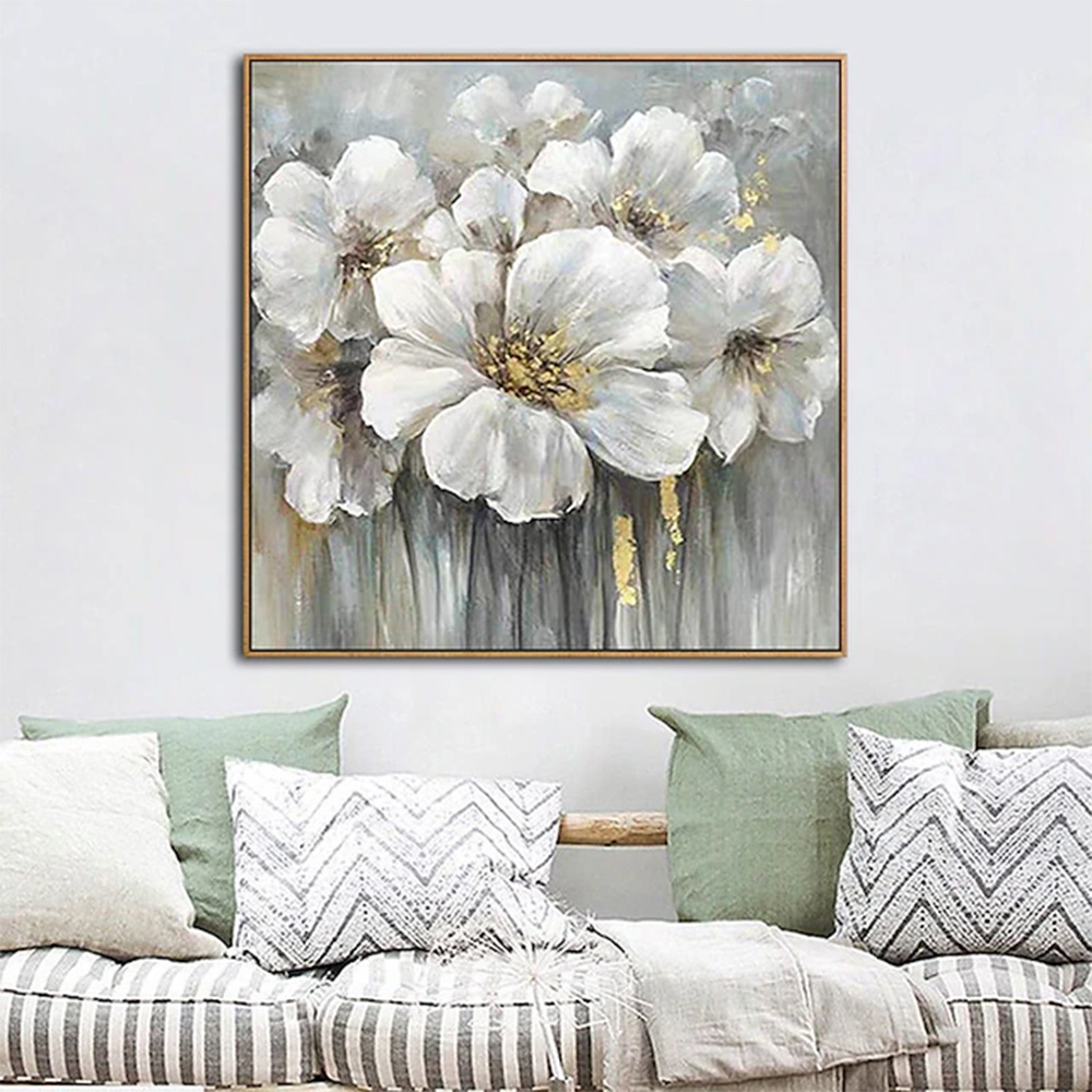 dropship Hand Painted Oil Paintings Hand Painted Square Floral / Botanical Pop Art Living Room Hallway Bedroom Luxurious Decorative Painting