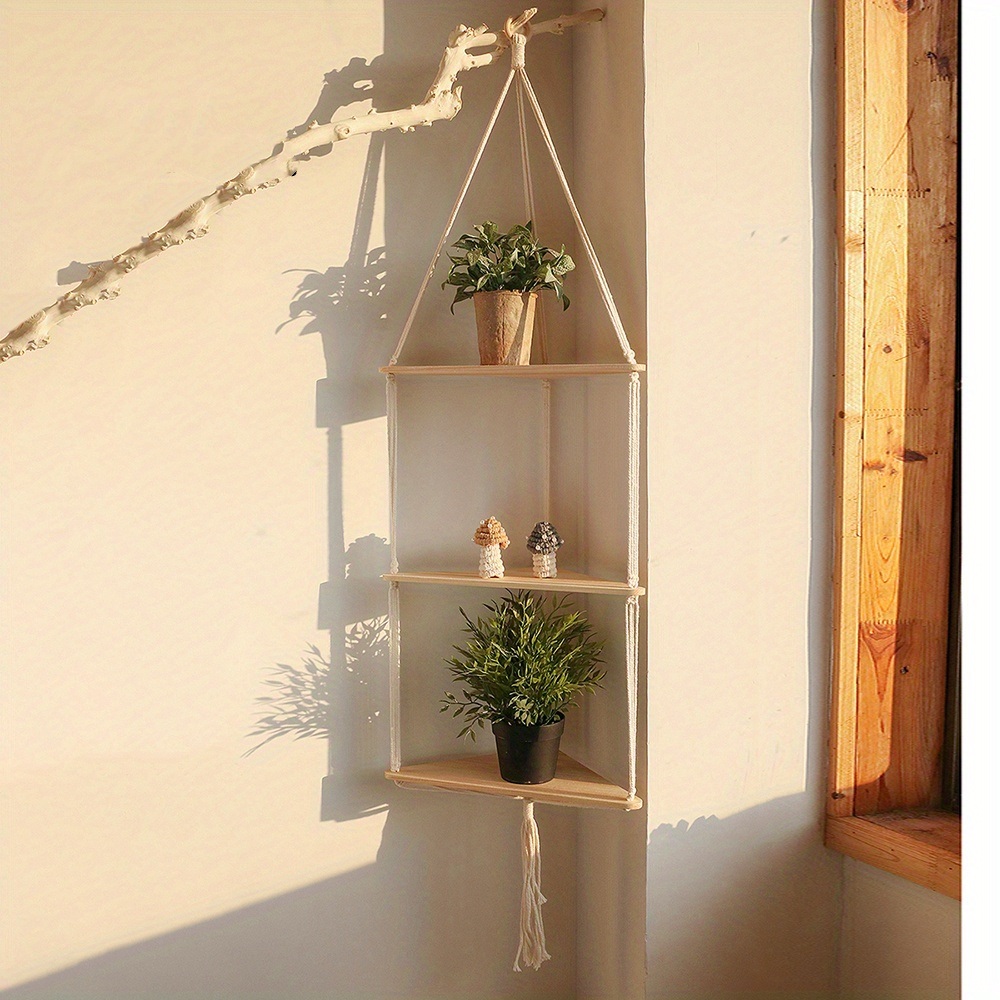 dropship 1pc,Boho Triangle Shelves Wall Decor - Plant Hanger, Candle Holder, and Home Decor for Living Room and Bedroom