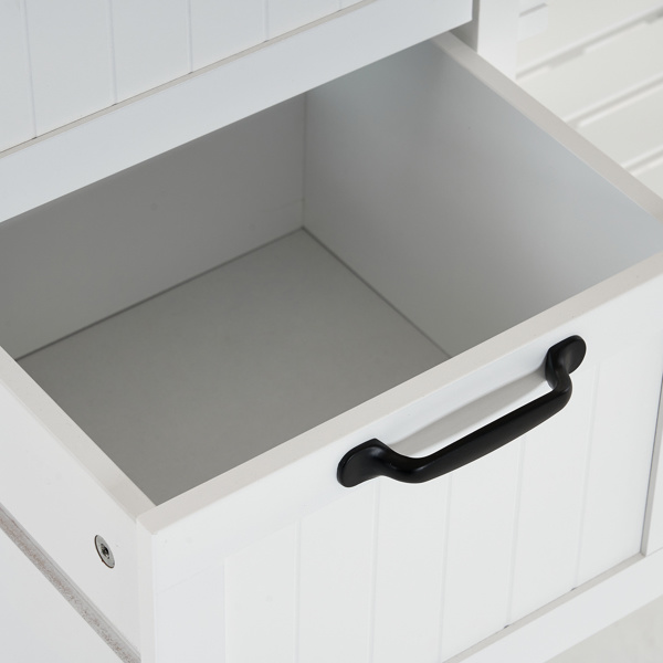 dropship 76*37*84cm Three Drawers Three Layers Black Handle Rubber Wood Log Color Table White Spray Paint Dining Car