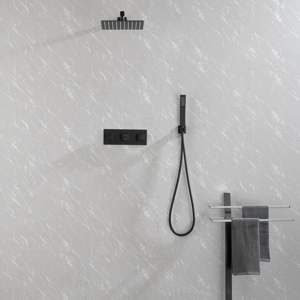 dropship Brass Matte Black Shower Faucet Set Shower System 10 Inch Rainfall Shower Head with Handheld Sprayer Bathroom Luxury Rain Mixer Combo