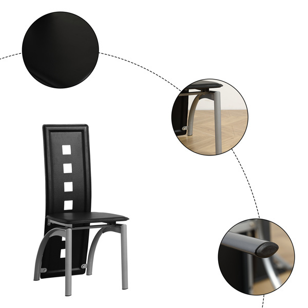 dropship 4pcs long backrest square hollow decoration PU leather dining chair round tube black cushion electroplating chair leg N201(Replace encoding13029118)