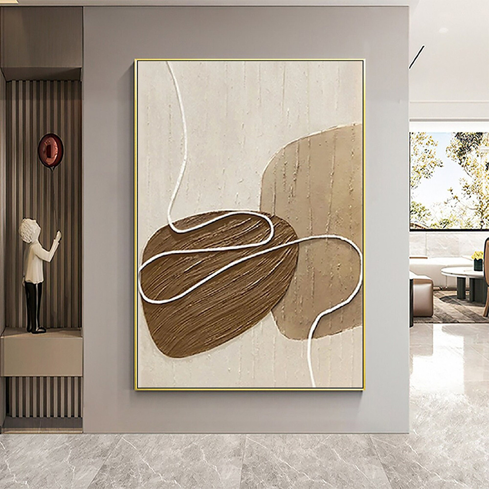 dropship Handmade Oil Painting White and Beige Minimalist Wall Art Oversize Minimalist Painting on Canvas Neutral Textured Painting Brown Wall Decorative Painting