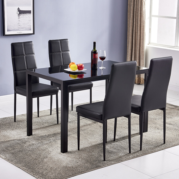 dropship Simple Assembled Tempered Glass & Iron Dinner Table Black