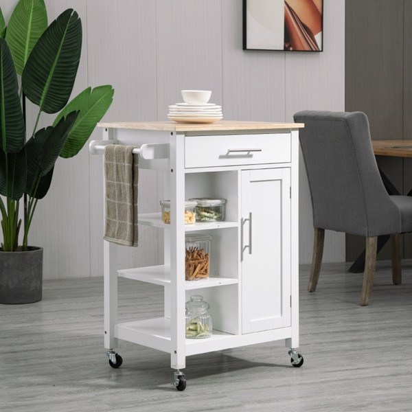 dropship Compact Kitchen Island Cart on Wheels, Rolling Utility Trolley Cart White-AS