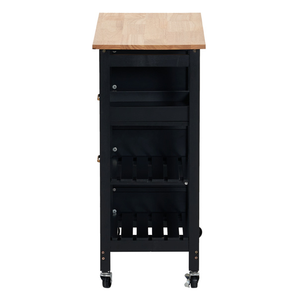 dropship 76*37*84cm Three Drawers Three Layers Bronze Color Handle Rubber Wood Log Color Table Top Black Spray Paint Dining Car
