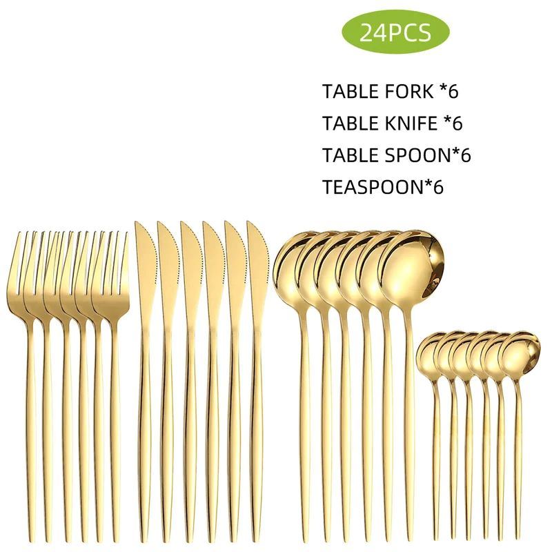 dropship 24pcs Dining Room Dinnerware Set Stainless Steel Cutlery Set