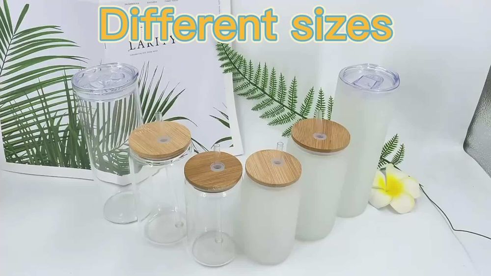 dropship 25PCS US stocked 16oz Sublimation Beer Can Shaped Glass Can with Bamboo Lid and Straw