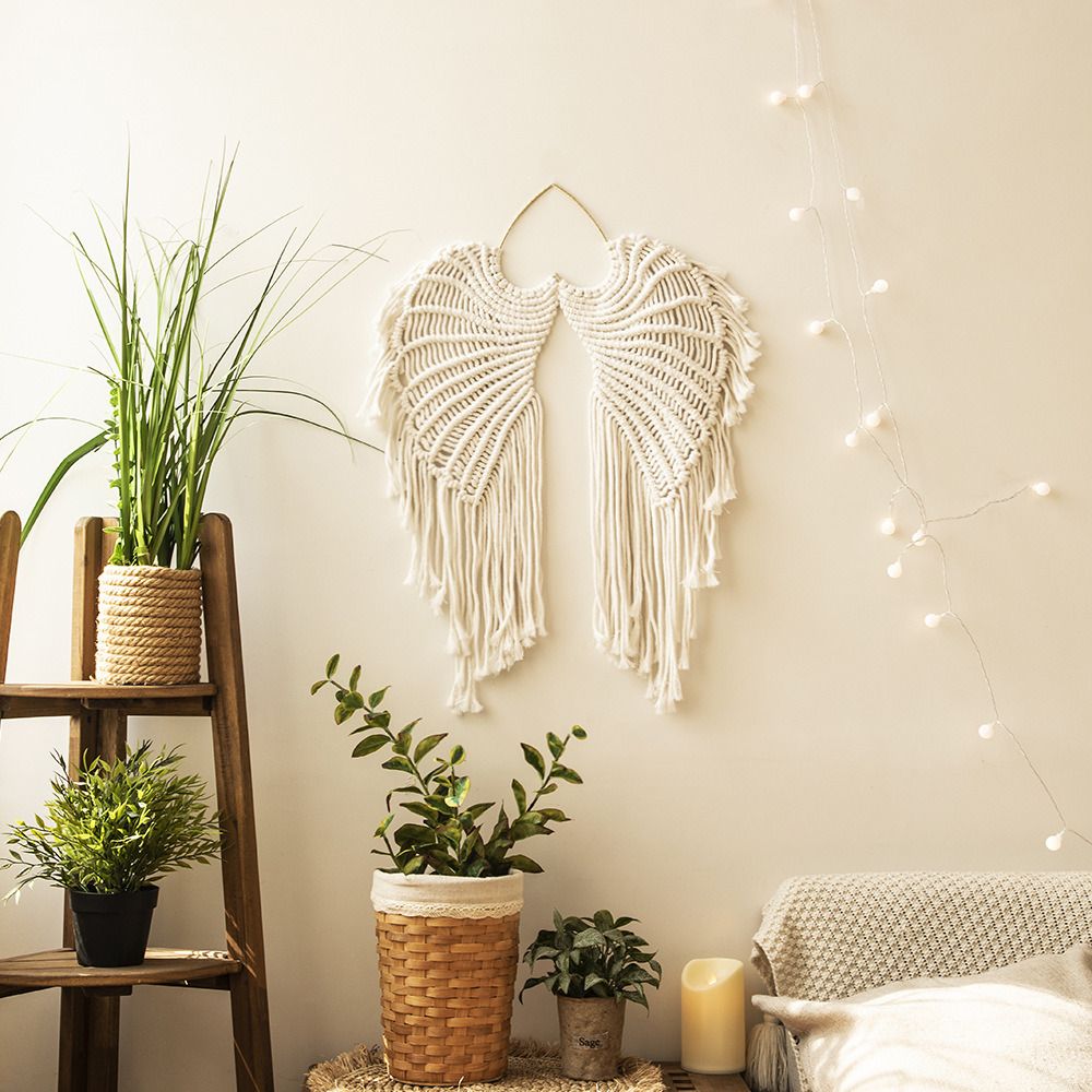 dropship 1pc Bohemian Angel Wings Tapestry Pendant with Long Tassels - Hand Woven Dream Catcher Wall Hanging for Weddings, Offices, and Bedrooms