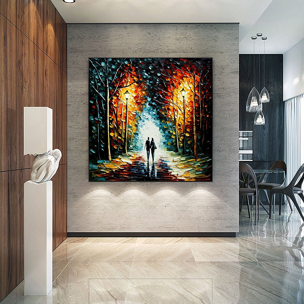 dropship Hand Painted Oil Painting Original Romantic Cityscape Oil Painting On Canvas Large Wall Art Abstract Colorful Forest Painting Custom Tree Painting Bedroom Home Decor