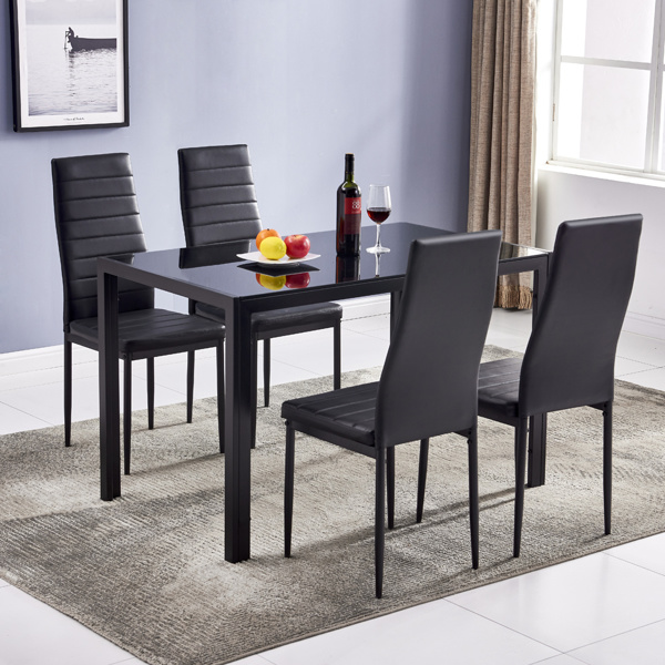 dropship Simple Assembled Tempered Glass & Iron Dinner Table Black