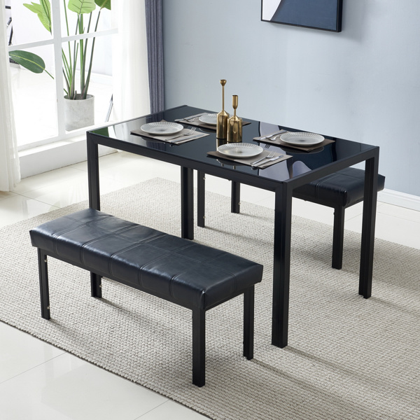 dropship Simple Assembled Tempered Glass & Iron Dinner Table Black
