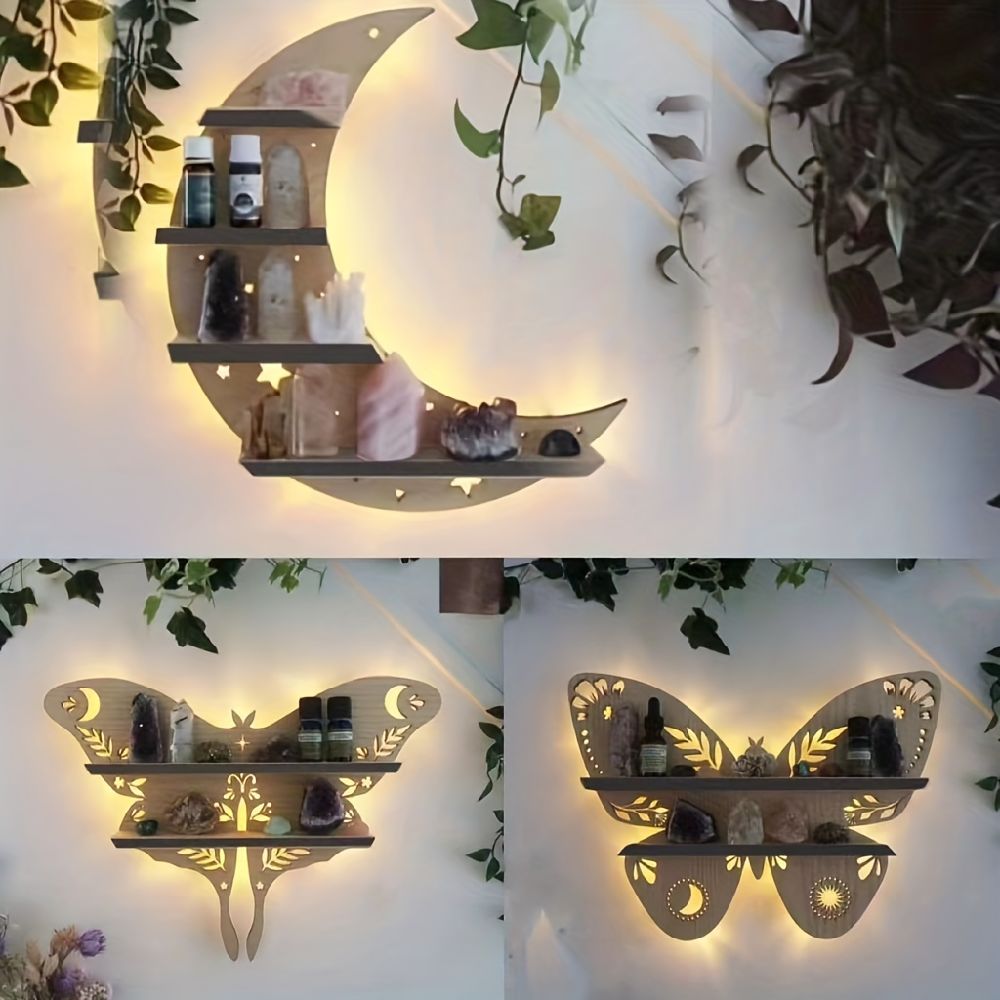 dropship 1pc Crystal Display Shelf - Wall Mounted Decorative Shelf for Moon Moth Butterfly Lamp - Perfect for Halloween, Thanksgiving, Christmas, and New Year Gifts