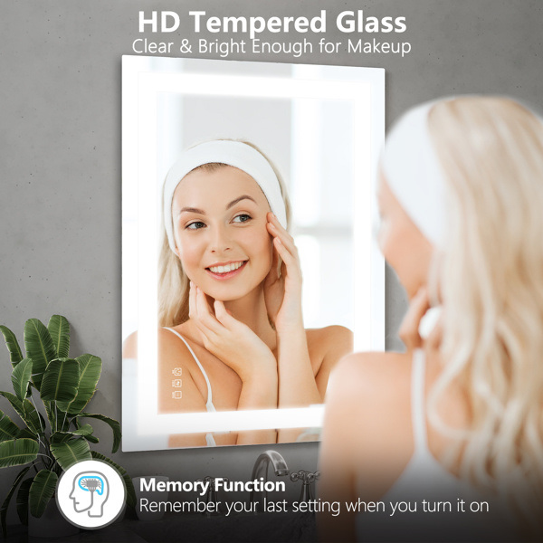 dropship LED Mirror for Bathroom 24x40 with Lights, Anti-Fog, Dimmable, Backlit + Front Lit, Lighted Bathroom Vanity Mirror for Wall, Memory Function, Tempered Glass