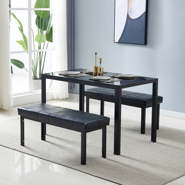 dropship Simple Assembled Tempered Glass & Iron Dinner Table Black