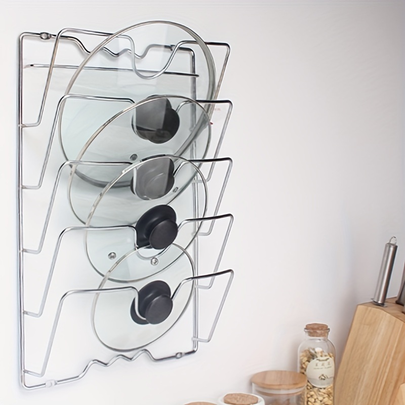 dropship 1pc Hanging Pot Lid Holders, Multifunctional Pot And Lid Rack Wall-mounted Storage Rack, Cutting Board Storage Rack, Kitchen Accessories