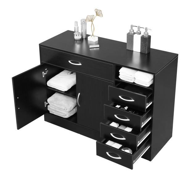 dropship FCH MDF With Triamine Double Doors And Five Drawers Bathroom Cabinet Black