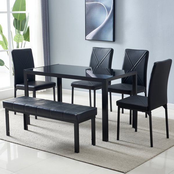 dropship Simple Assembled Tempered Glass & Iron Dinner Table Black(Replacement code: 21491449)