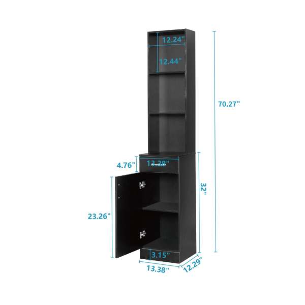dropship FCH MDF With Triamine One Door One Drawer Three Compartments High Cabinet Bathroom Wall Cabinet Black
