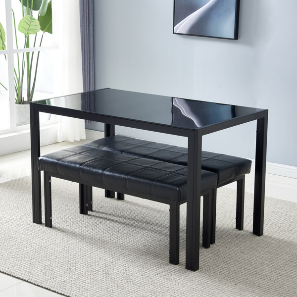 dropship Simple Assembled Tempered Glass & Iron Dinner Table Black