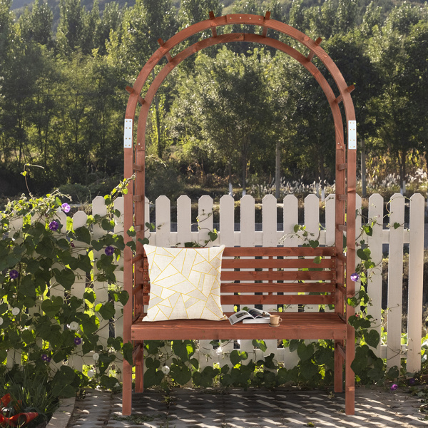 dropship 6.8FT Wooden Arch with Bench for 2 People, Garden Arbor Trellis for Climbing Plant, Outdoor Garden Lawn Backyard Patio Decor, Dark Brown