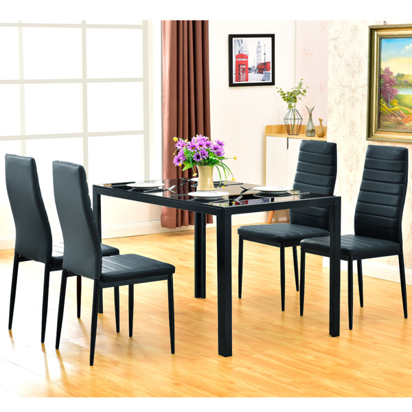 dropship Simple Assembled Tempered Glass & Iron Dinner Table Black