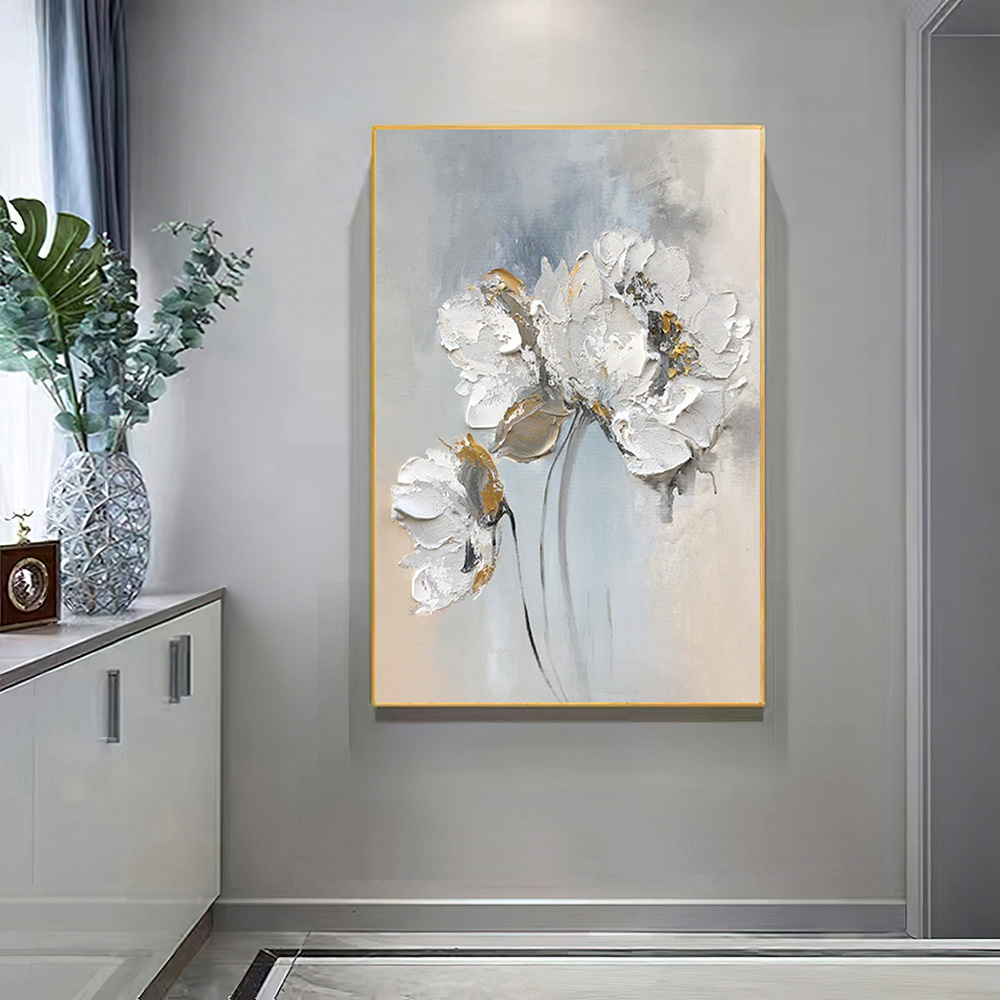 dropship Handmade Oil Painting Fancy Wall Art Personalized Gifts Abstract White Floral Painting On canvas Large Flower Oil Painting Minimalist Modern Living Room Painting