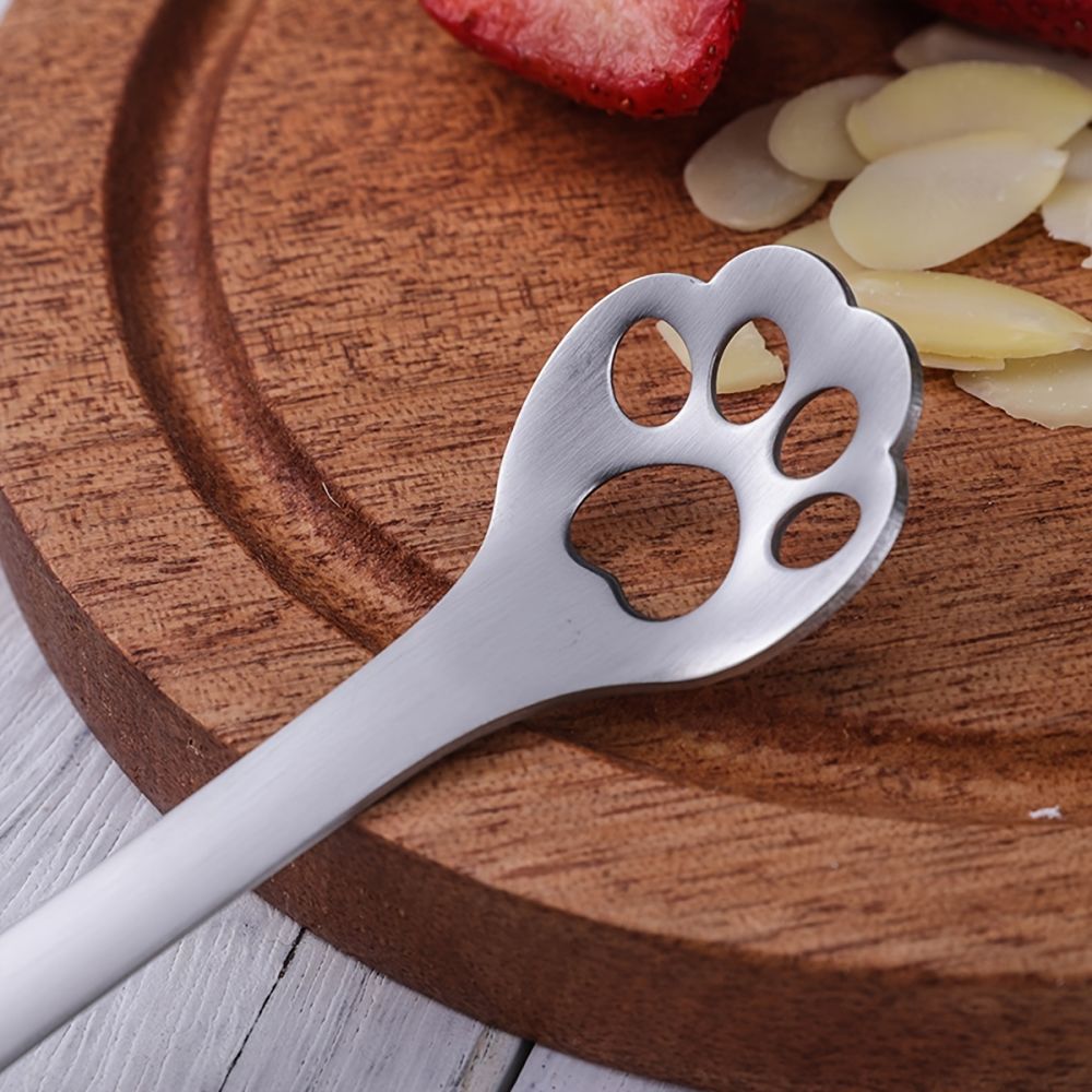 dropship 1/5pcs, Stainless Steel Hollow Out Kawaii Cat Claw Spoon, Mixing Spoon, Cake Dessert Spoon, Cookie Mold