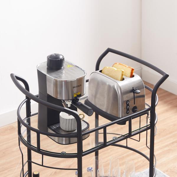 dropship Black, Iron Frame(Baking Paint), Mobile glass dining cart easy to clean