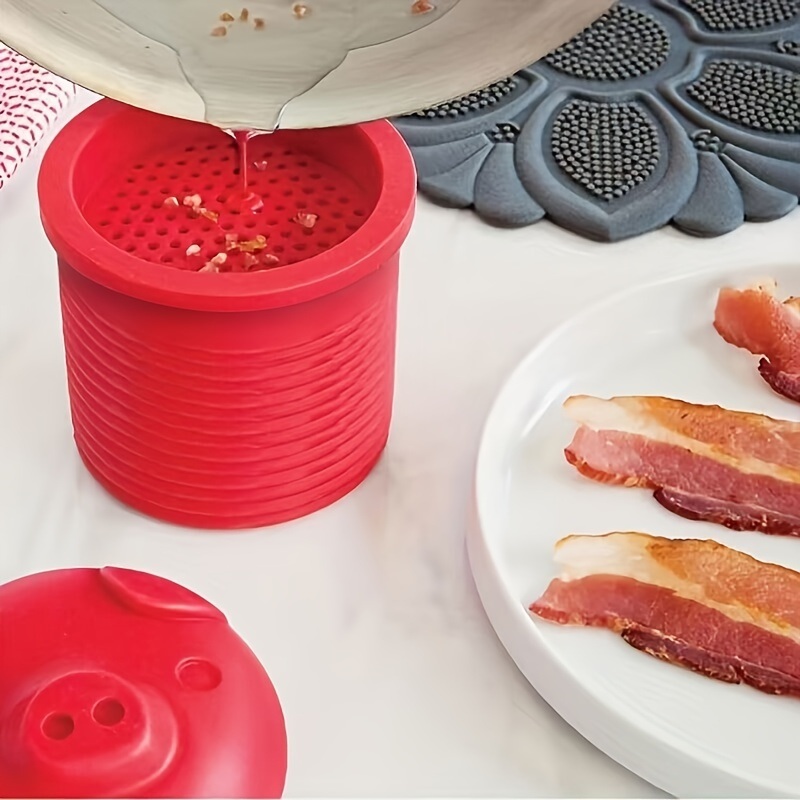 dropship 1pc, Cute Pig Silicone Grease Container with Filter Mesh - Perfect for Cooking Oil, Bacon Grease, and More - Kitchen Supplies