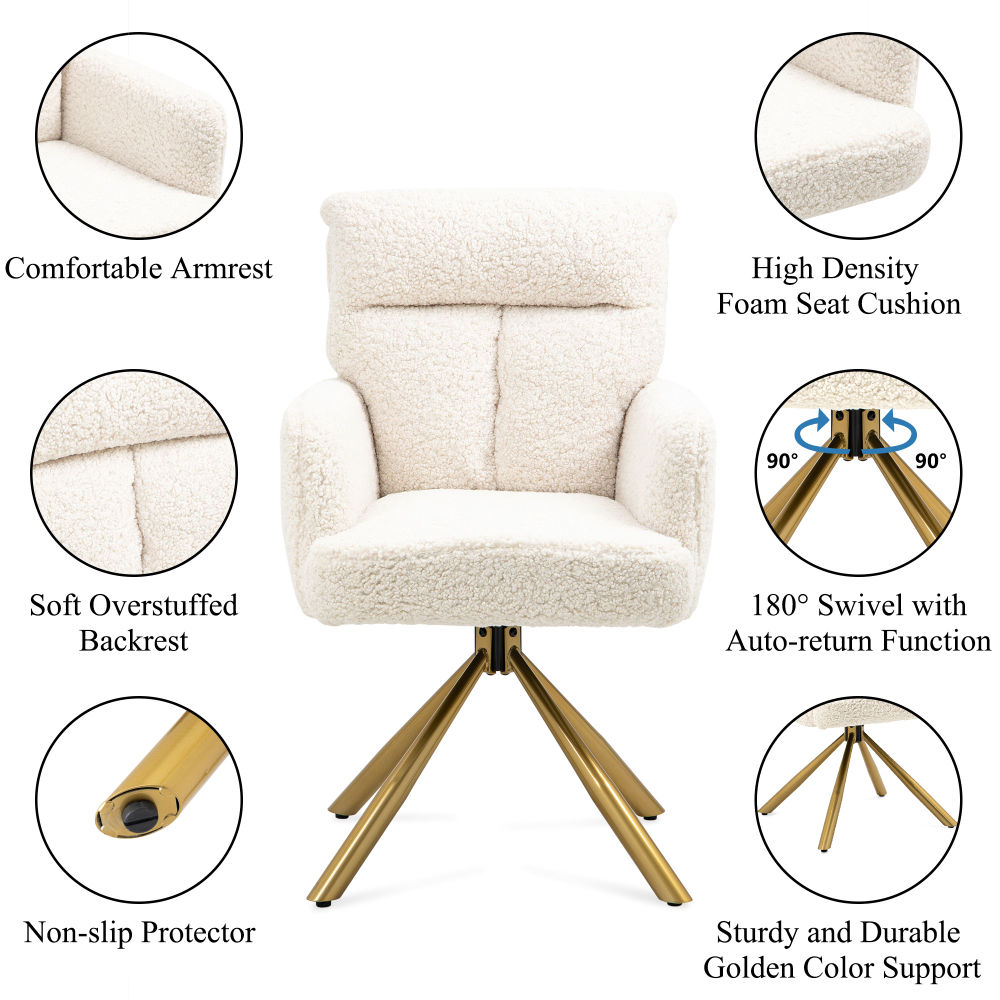 dropship Off White Cashmere Contemporary High-Back Upholstered Swivel Accent Chair