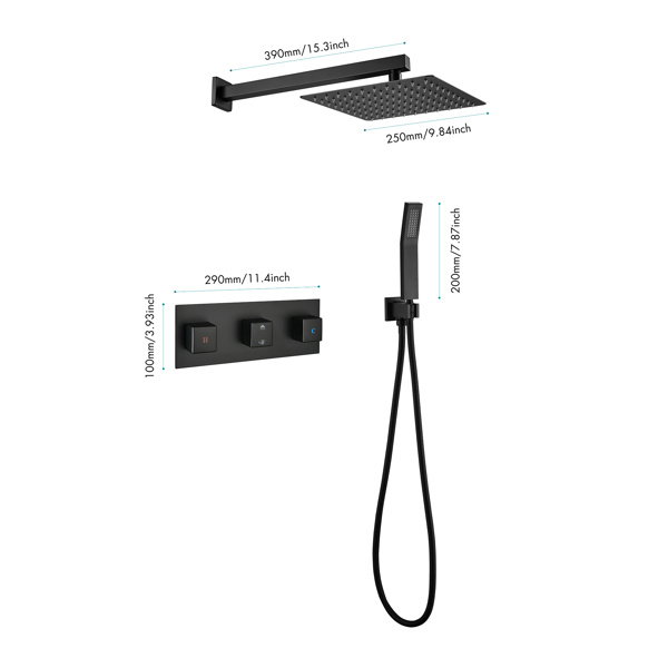 dropship Brass Matte Black Shower Faucet Set Shower System 10 Inch Rainfall Shower Head with Handheld Sprayer Bathroom Luxury Rain Mixer Combo