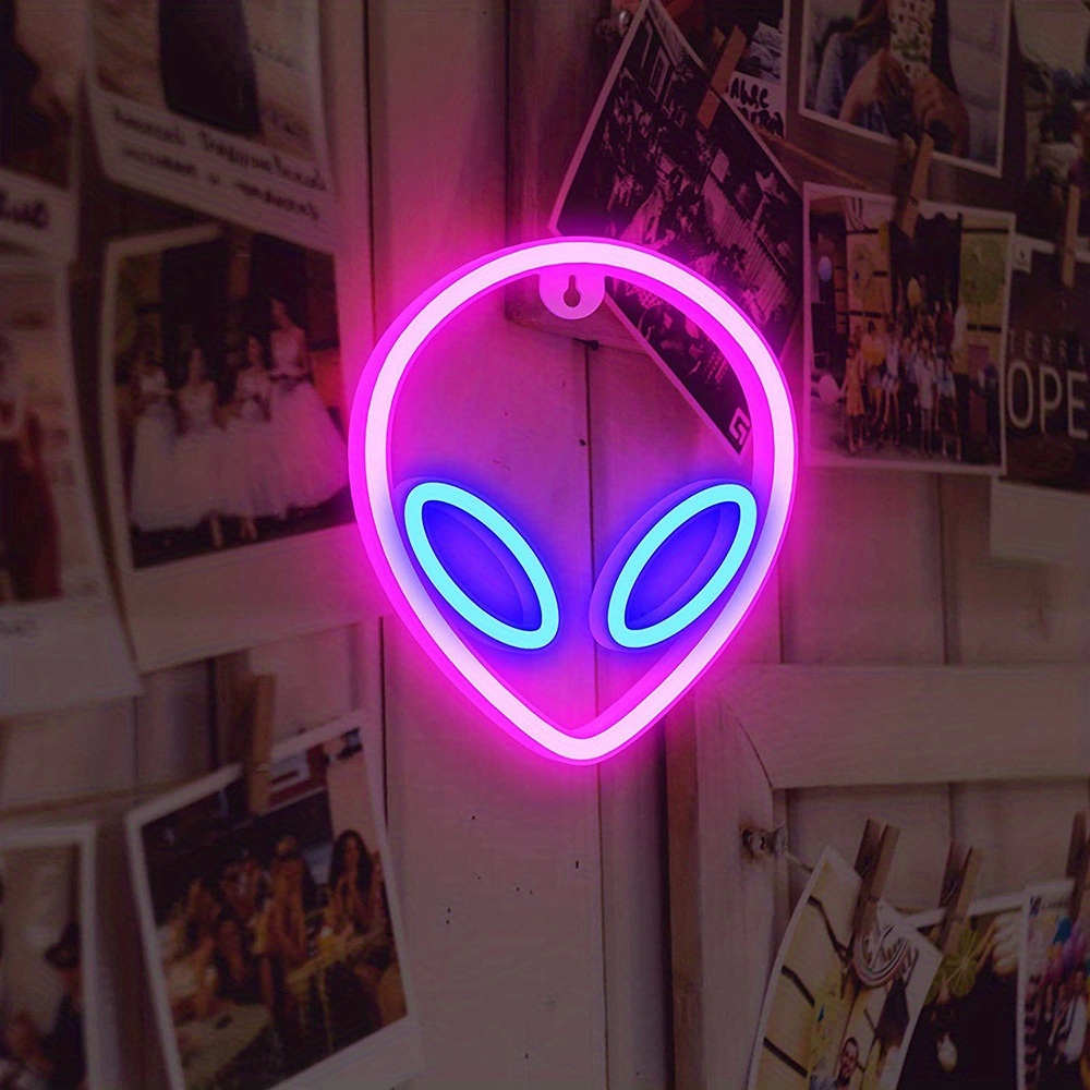 dropship 1pc Alien Shape LED Neon Sign, USB & Battery Powered Novelty Neon Mini Night Light, Novelty Wall Lamp With 1pc Hook For Bedroom Kids Room Party Home Wall Decor