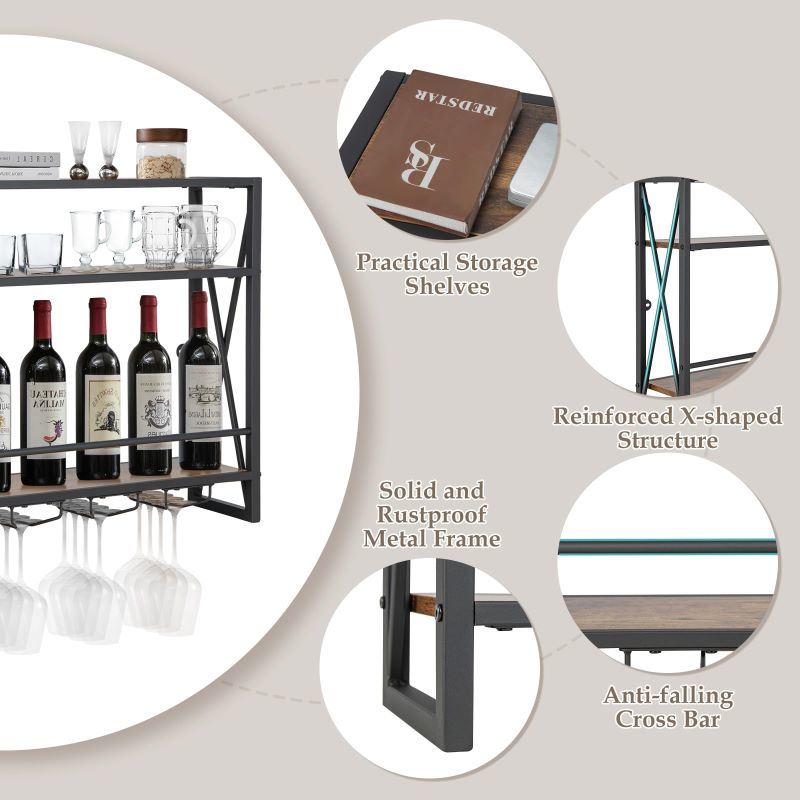 dropship Industrial Wall-Mounted Wine Rack with Holder