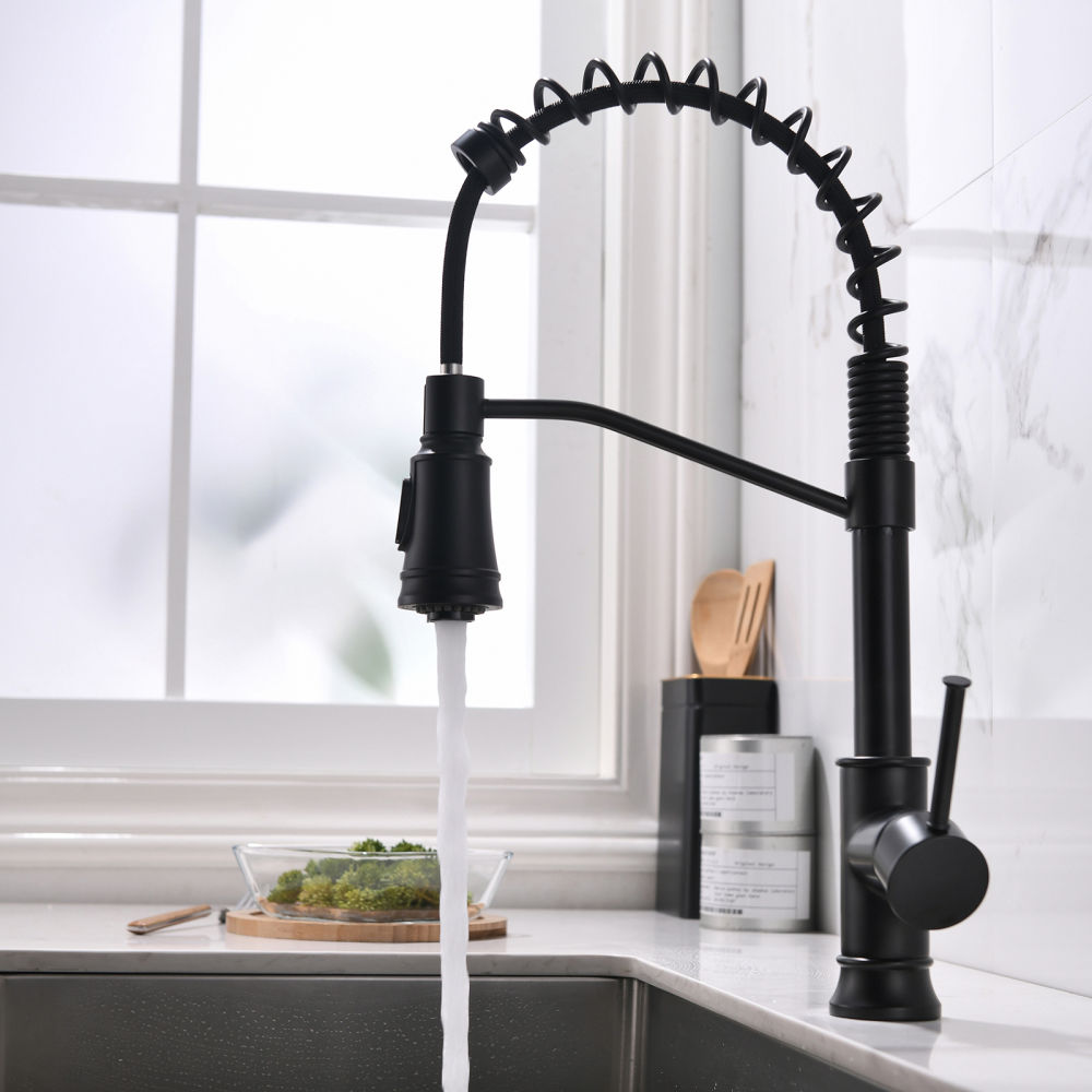dropship Kitchen Faucet with Pull Out Sprayer Black Stainless Steel Single Handle Kitchen Sink Faucets