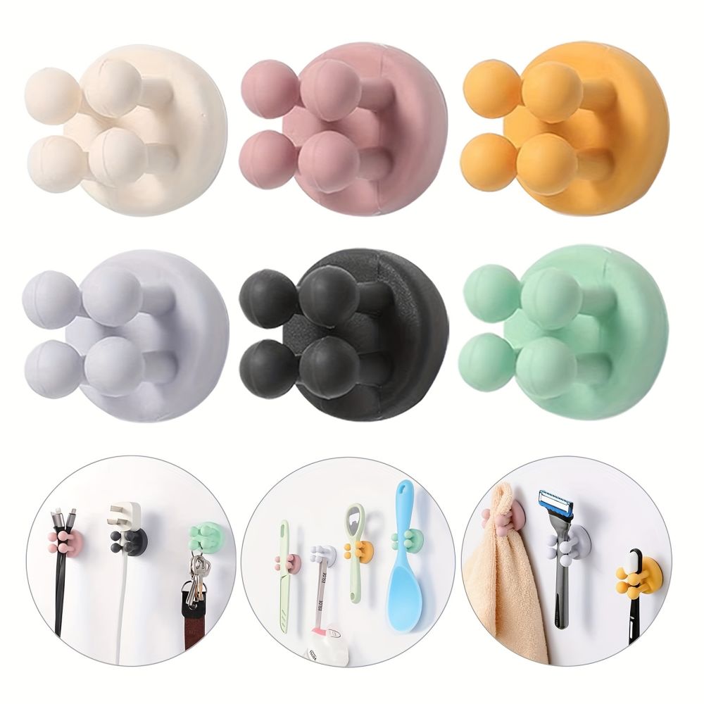 dropship 6pcs Adhesive Silicone Toothbrush Holder - Single Hook for Bathroom, Living Room, and Office - Convenient Utility Plug Holder