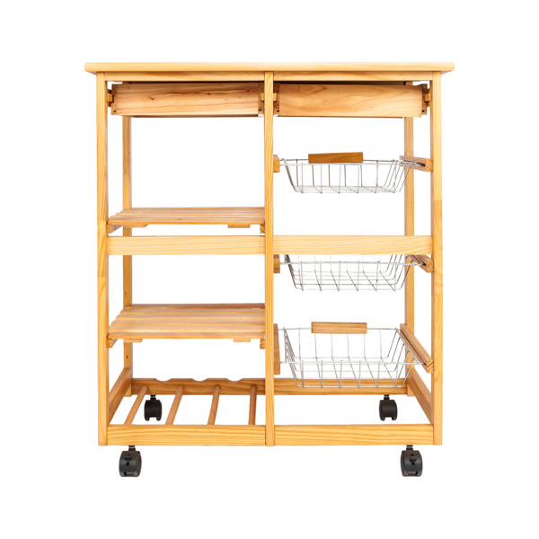 dropship Kitchen & Dining Room Cart 2-Drawer Removable Storage Rack with Rolling Wheels Wood Color