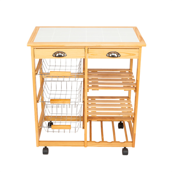 dropship Kitchen & Dining Room Cart 2-Drawer Removable Storage Rack with Rolling Wheels Wood Color