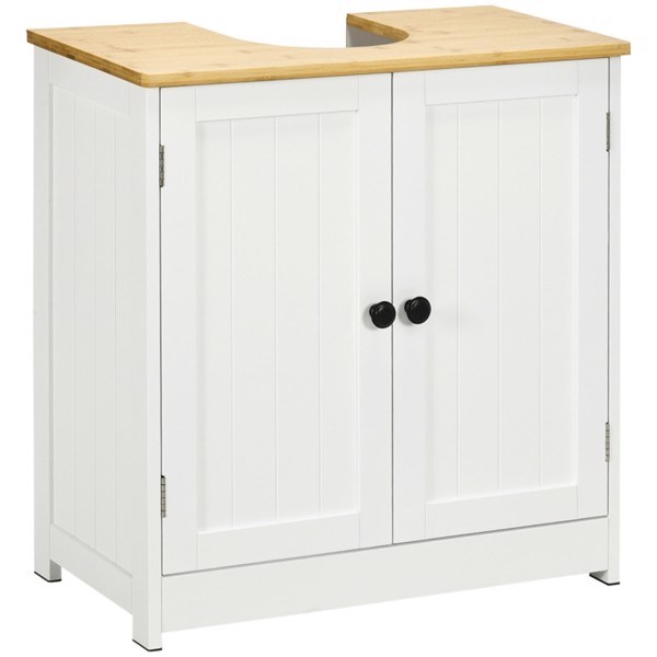 dropship Pedestal Sink Storage Cabinet, Under Sink Cabinet with Double Doors, Crystal White, Dark Walnut-AS