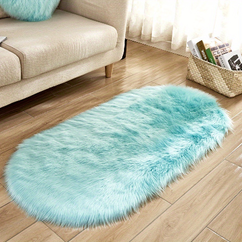 dropship 1pc, Oval Plush Rug, Bedside Foot Cushion, Sofa Foot Cushion, Carpet Floor Mat, 23.62*47.24inch, Floor Decor